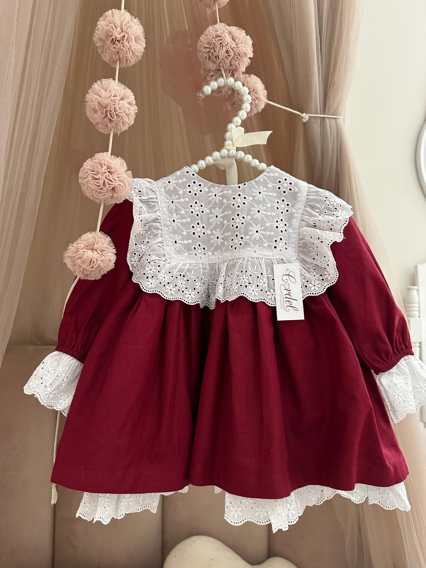Fustan festiv bordo me jake te bardhe, crd