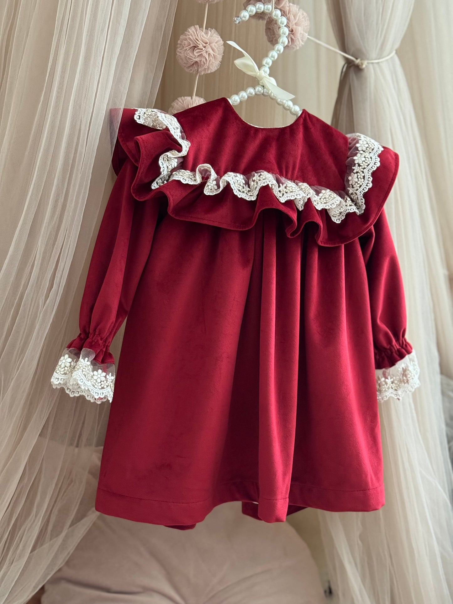 Fustan festiv bordo velvet, crd