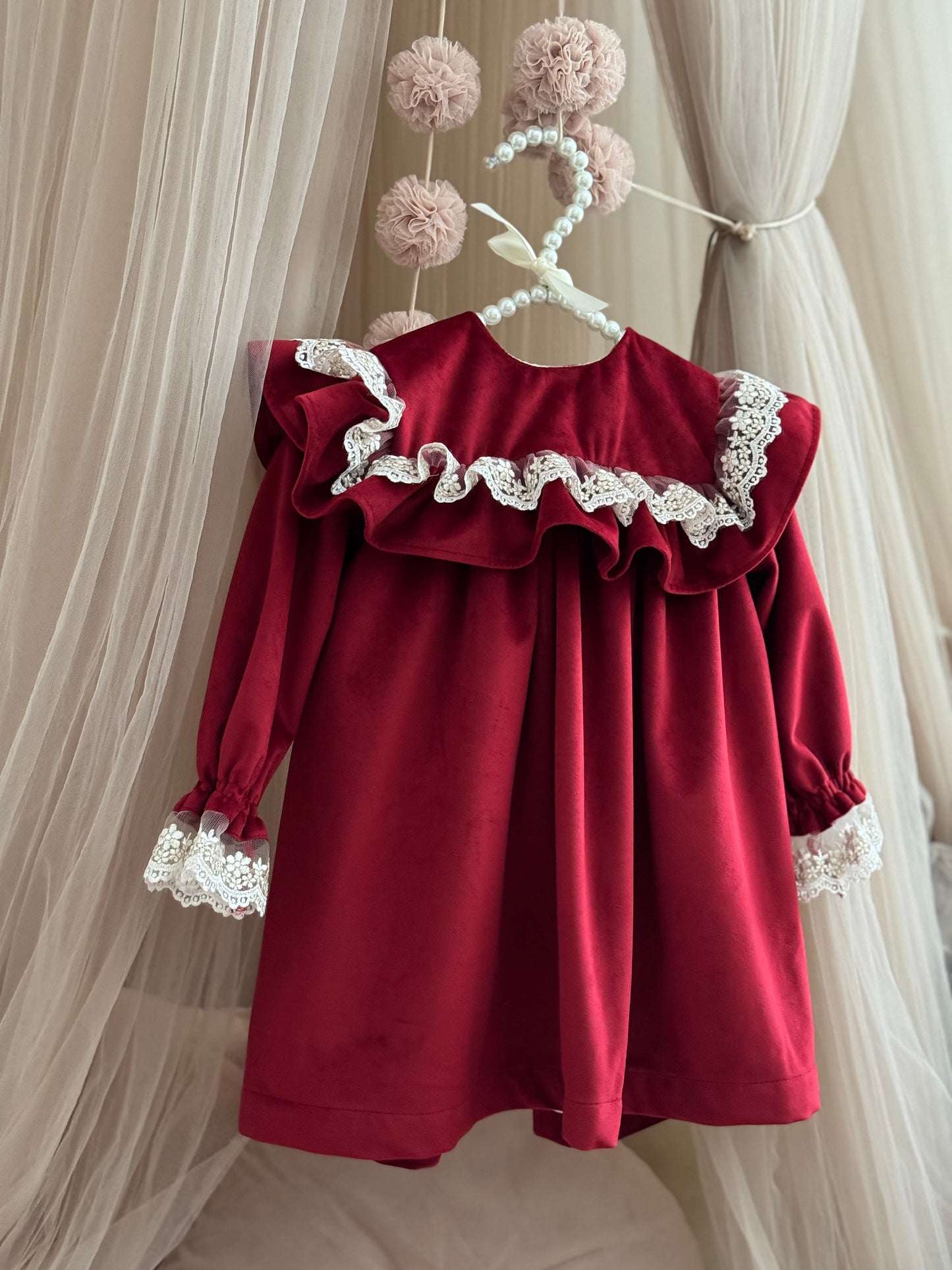 Fustan festiv bordo velvet, crd