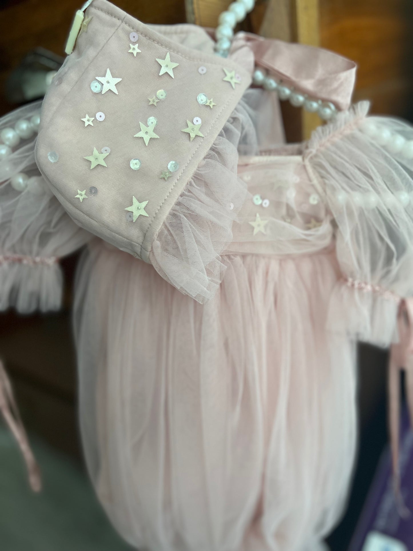 Marais Sky set newborn gown dhe kapuç